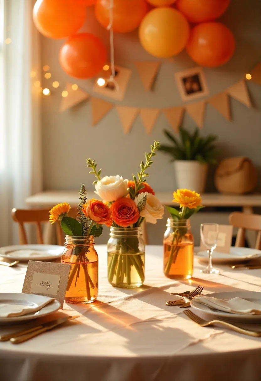 DIY party decorations with handmade flower centerpieces, balloon art, photo collages, and personalized table settings for a creative celebration.