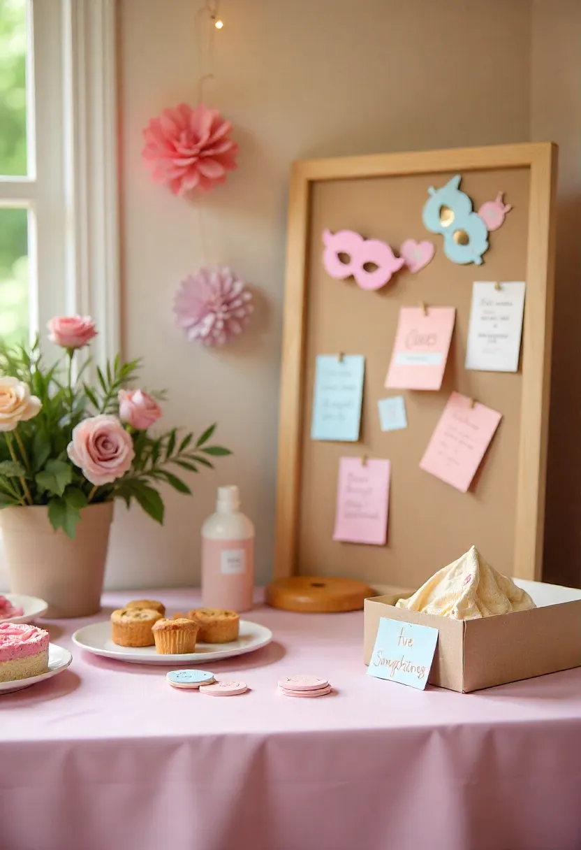 Party with interactive decorations including a photo booth, props, and a guest message board, creating a playful and engaging atmosphere.