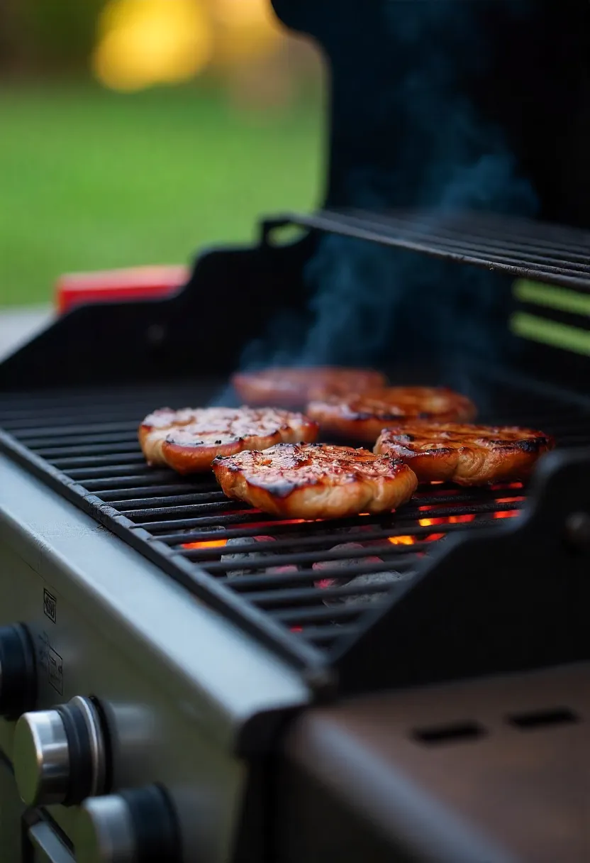 Realistic photo of a grill with an ambient probe thermometer clipped to the grate, showing indirect heat setup and vent control for temperature monitoring.