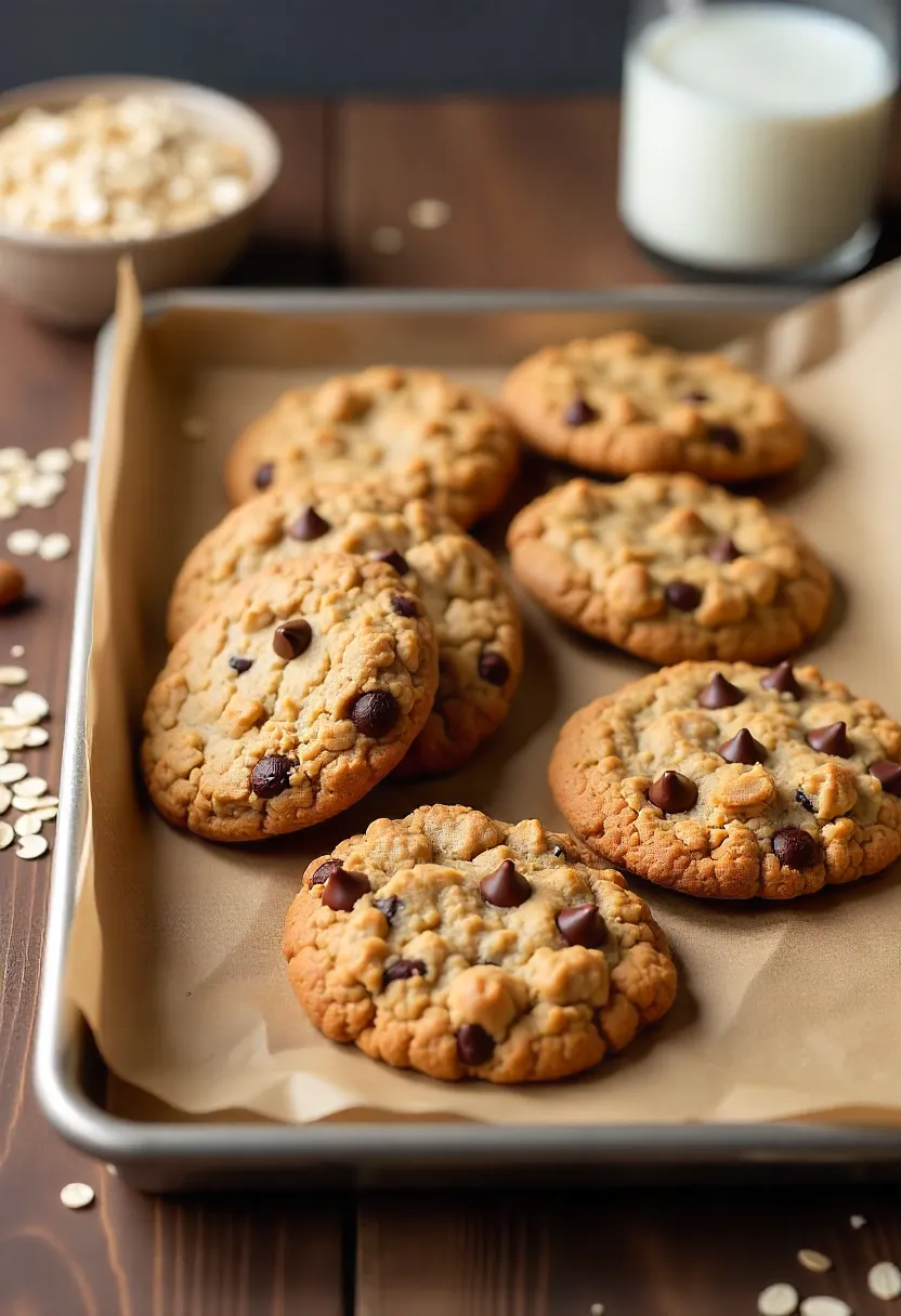 Assorted healthy cookies including oatmeal raisin, flourless peanut butter, and vegan almond butter cookies on parchment with oats and nuts.