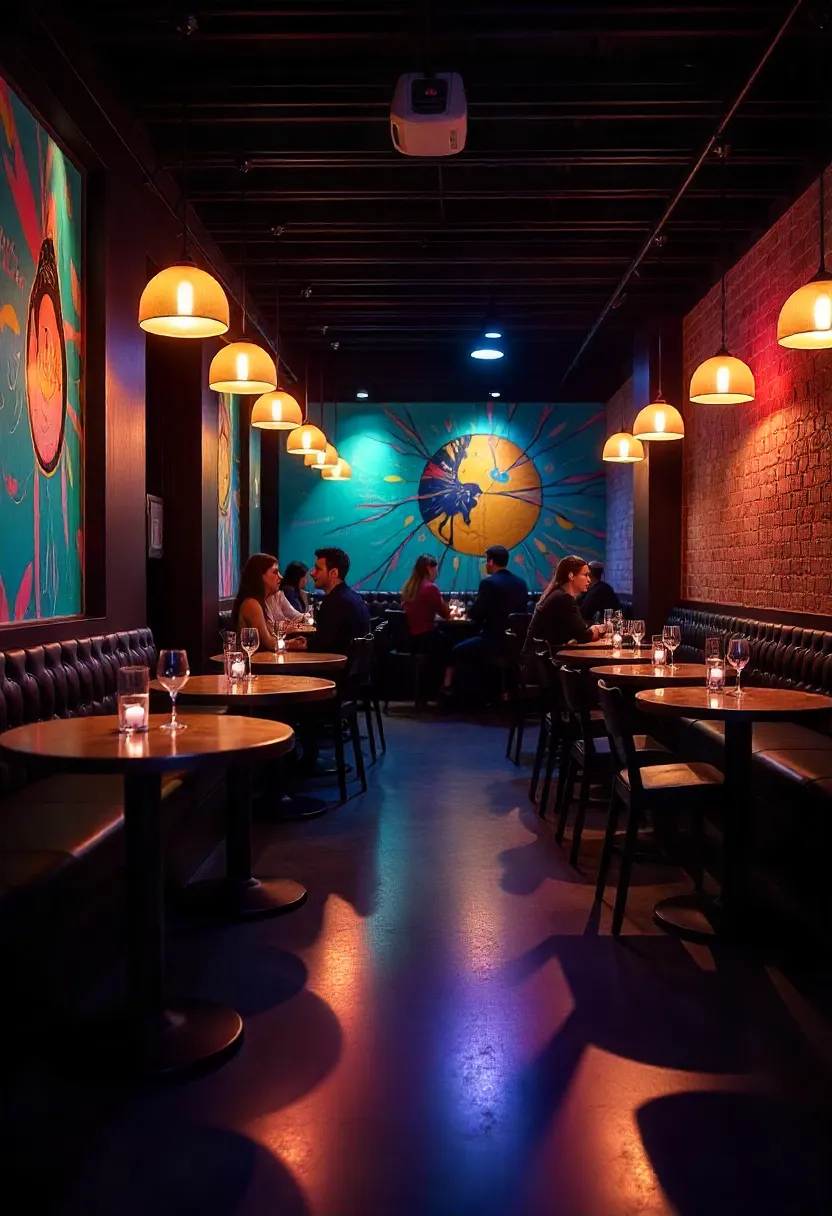 Restaurant interior featuring local art murals and artisan décor, creating a unique and community-focused dining space.