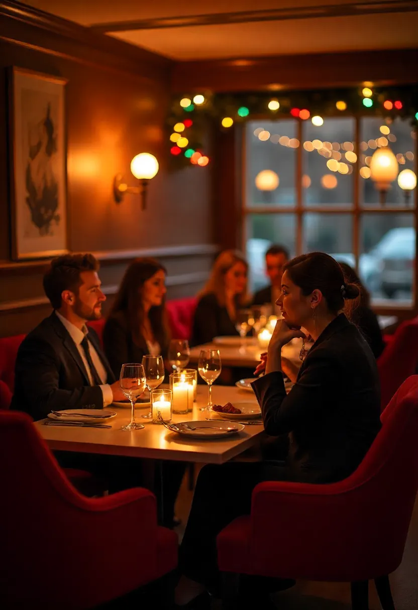 Restaurant interior with ambient lighting, velvet seating, and sensory details designed to enhance the dining experience.