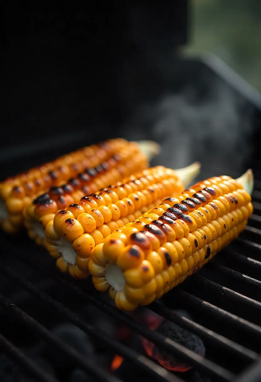 Corn on the cob grilled with a two-zone method, featuring juicy golden kernels with light char marks.