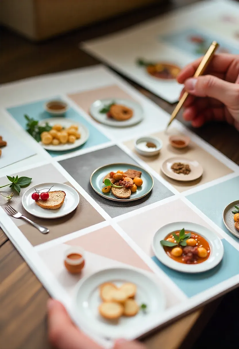 Mood board and workspace showcasing a consistent visual style for building a unique food photography brand.