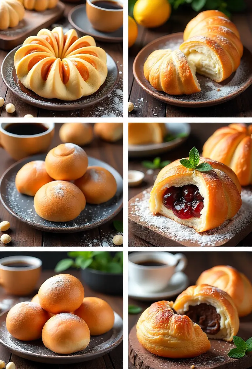 Collage of Italian pastries: Sfogliatella, Bomboloni, and Cornetti with coffee cups.