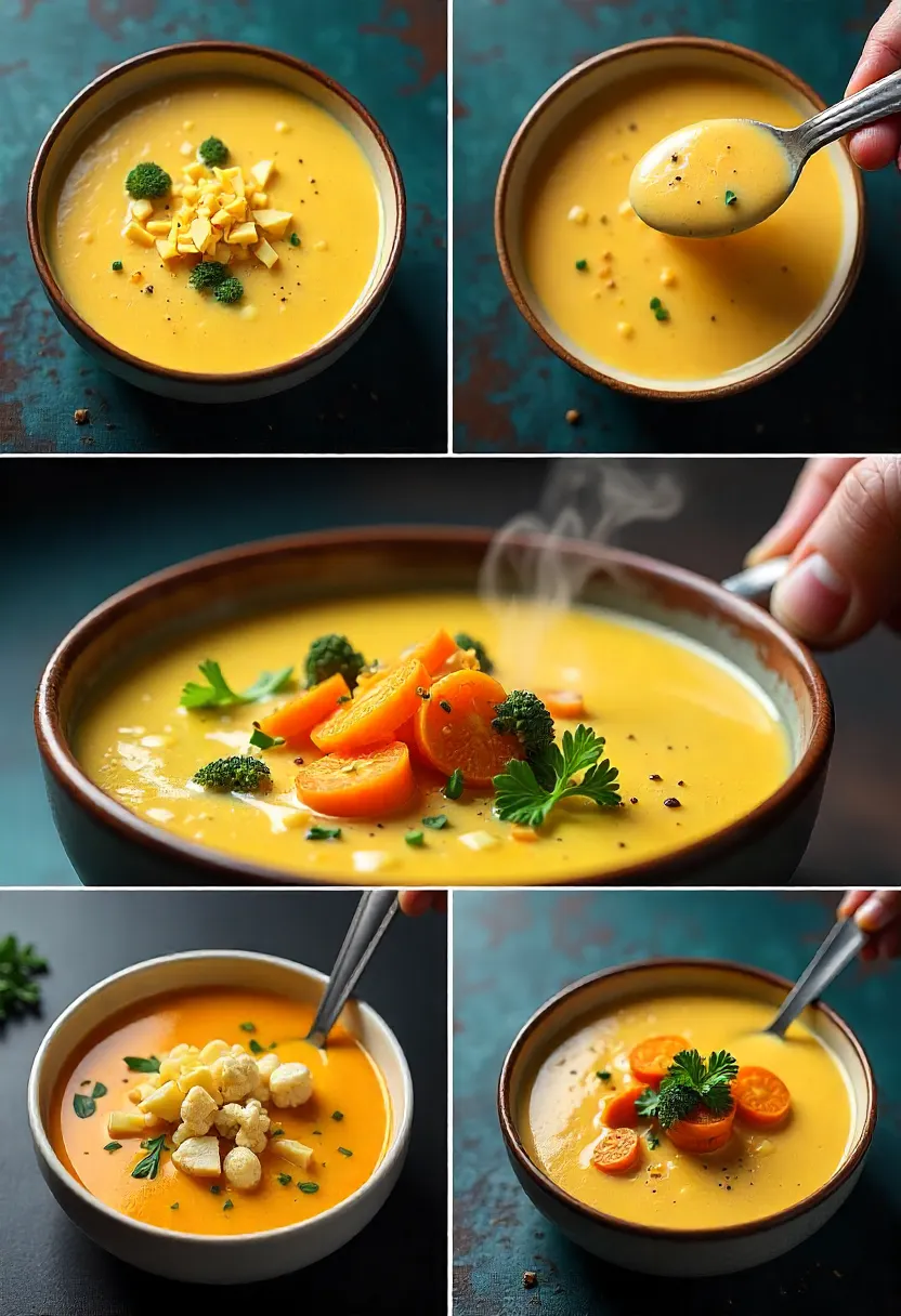 Collage of techniques for creamy broccoli cheddar soup, including shredding cheese, cooking broccoli, and blending for smooth texture.Collage of techniques for creamy broccoli cheddar soup, including shredding cheese, cooking broccoli, and blending for smooth texture.