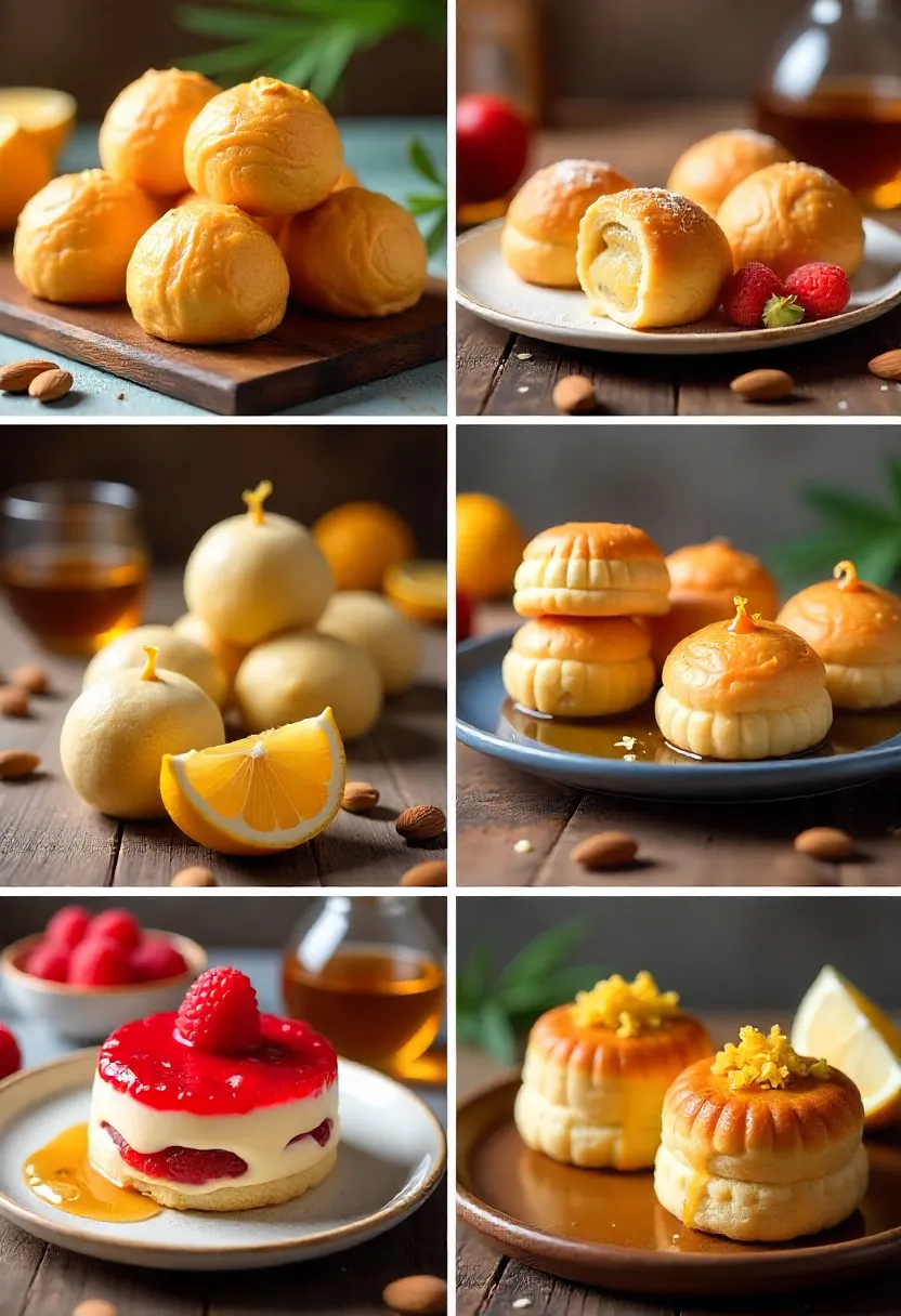 Collage of regional Italian desserts: Babà al Rum, Seadas, and Zuppa Inglese.