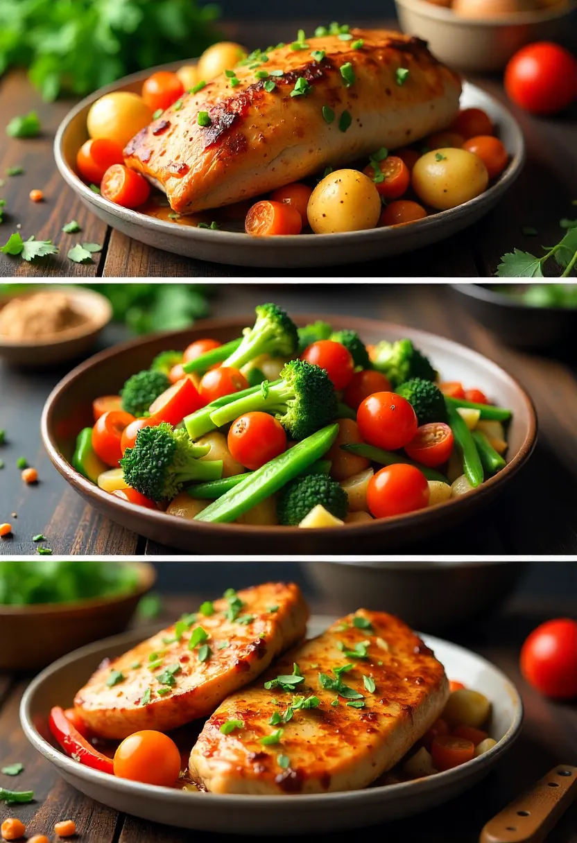 Collage of quick weeknight pork meals: roasted tenderloin, stir-fry, and sheet pan pork with vegetables.
