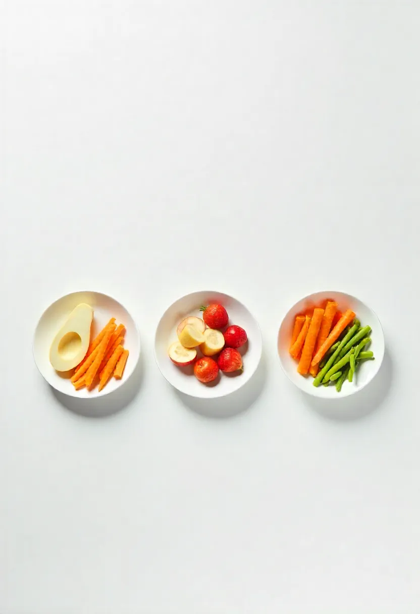 Series of healthy food bowls arranged to show different nutrition needs for different ages, symbolizing how diet changes across life stages.
