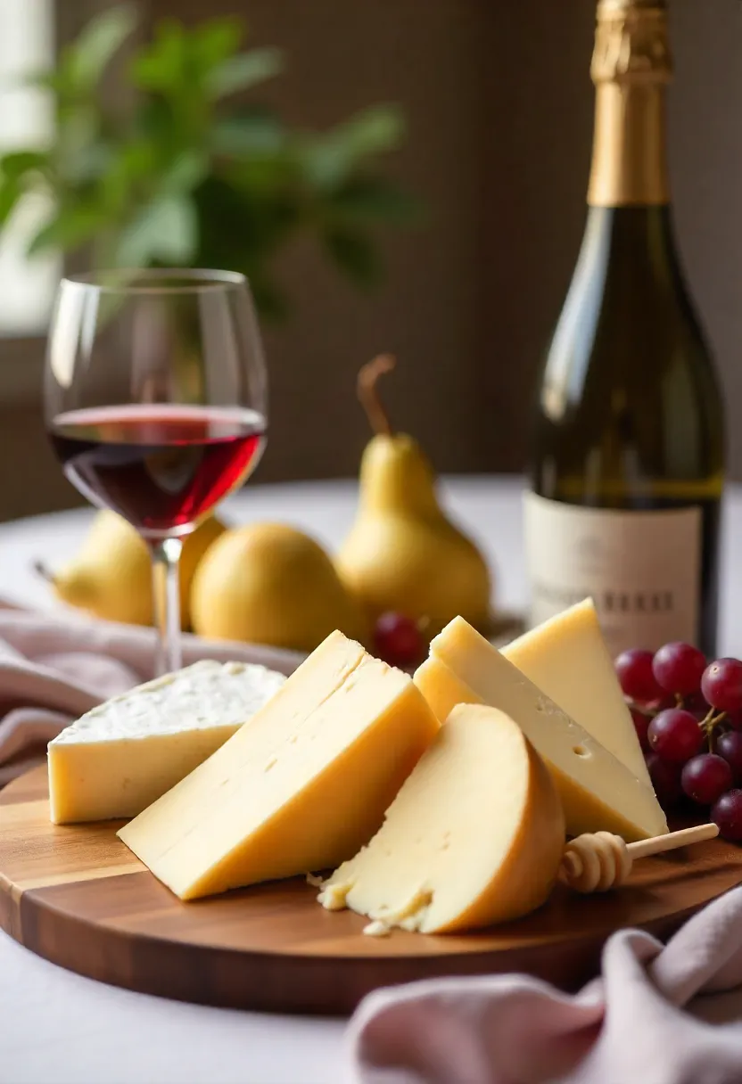 French wine and drink pairings with cheese: red Burgundy with Brie, Sancerre with goat cheese, Sauternes with Roquefort, and Champagne with triple-crème cheese.