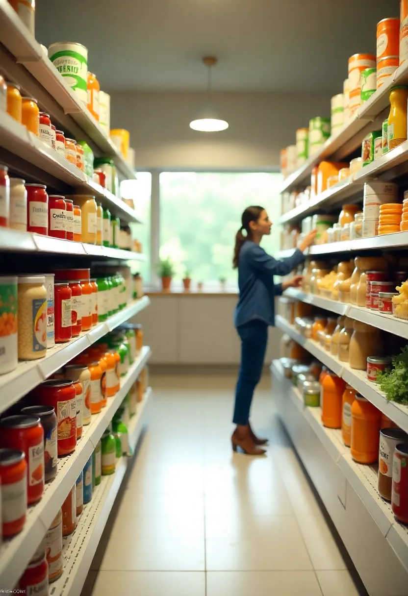 Modern kitchen showing contrast between old processed foods and new healthy convenience options like grains, vegetables, and tinned fish.