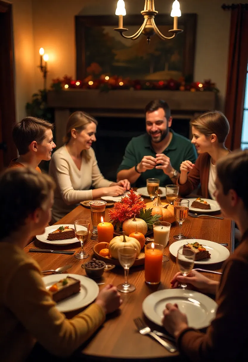 Collage showing family interactions and emotions around a Thanksgiving table.
