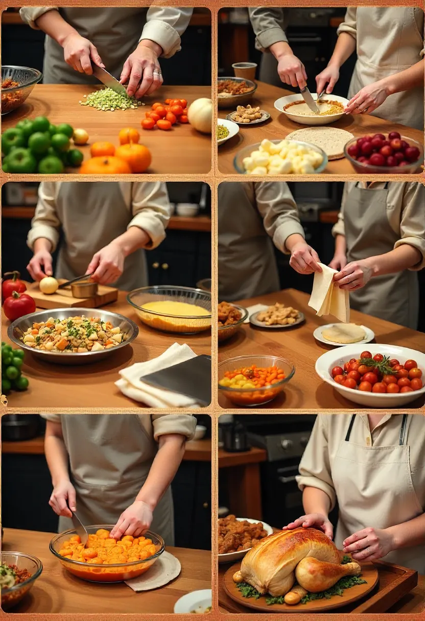 Collage showing family interactions and emotions around a Thanksgiving table.