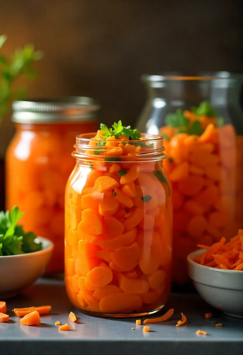 Collage showing Korean Carrot Salad stored in containers, with tips to refresh flavors over time.