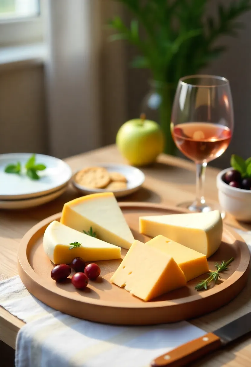 Budget-friendly wine and cheese pairings including goat cheese with white wine, gouda with Merlot, cheddar with cider, and feta with rosé on a rustic table.