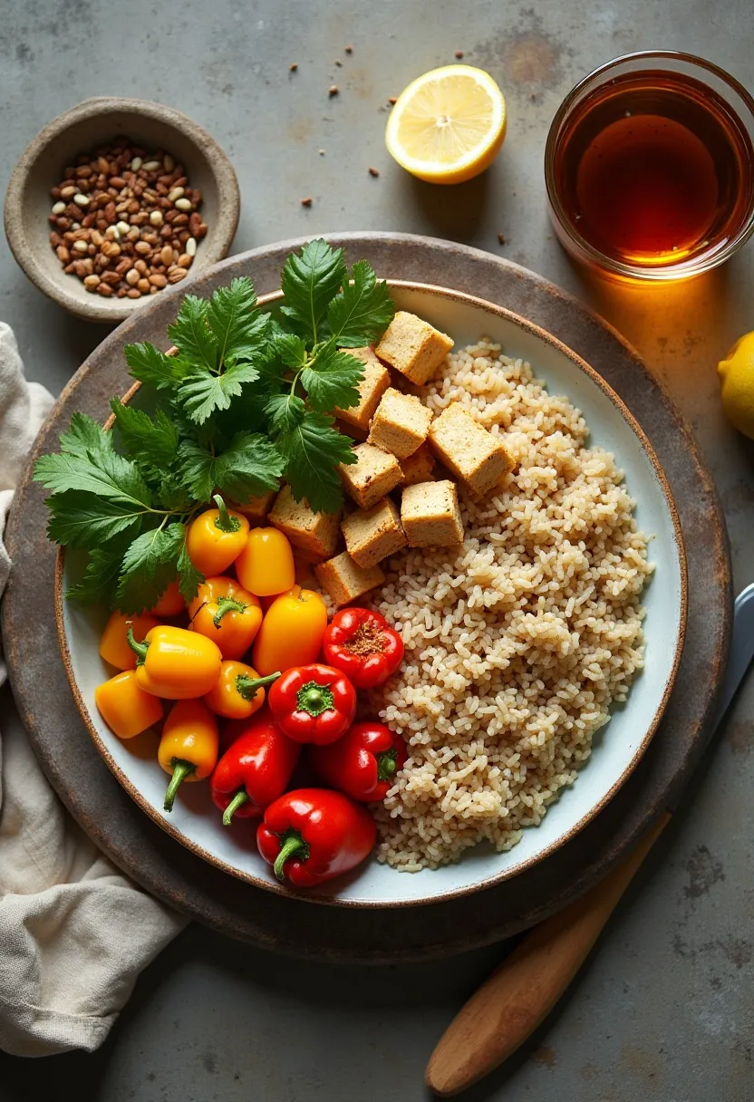 Balanced plate with vegetables, lean protein, and wholegrains illustrating the core principles of a pre-diabetes-friendly diet.