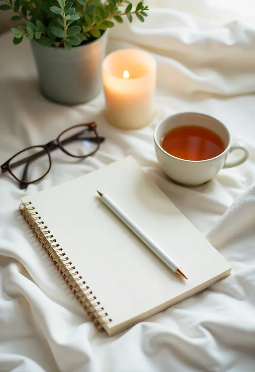 Calming scene with notebook, glasses, herbal tea, and soft light symbolizing when to seek extra care for gut health.