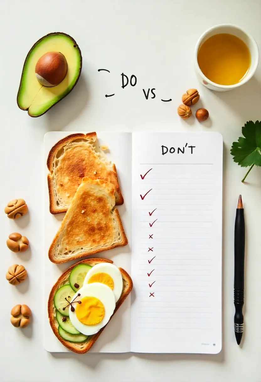 Flat-lay showing healthy high-calorie foods next to minimal processed snacks and a notebook to illustrate weight-gain mistakes and better choices.