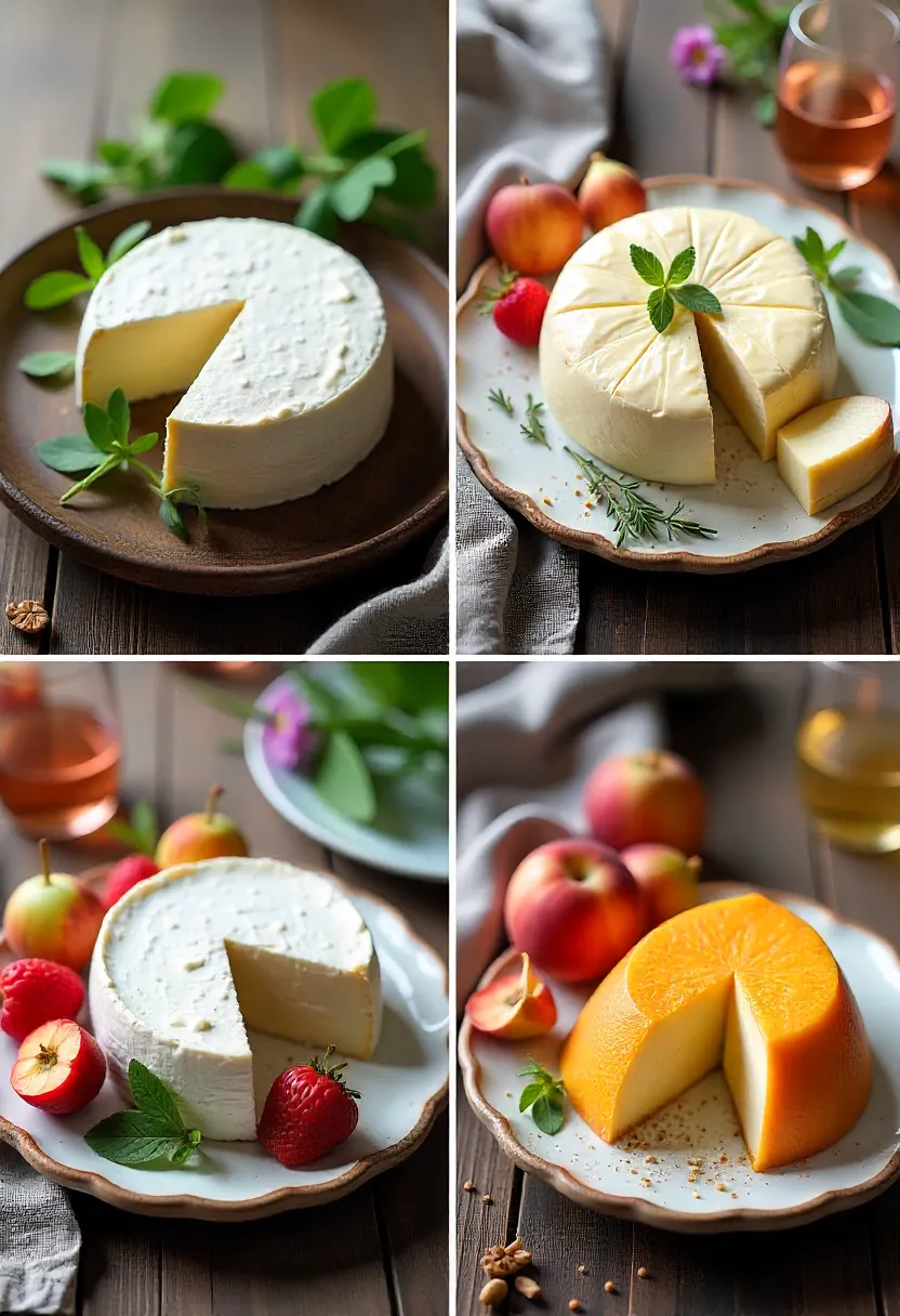 Seasonal wine and cheese pairings showing chèvre with rosé for spring, burrata with fruit and white wine for summer, cheddar with apples and red wine for autumn, and blue cheese with Port for winter.