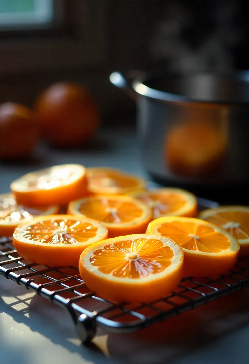 Collage of chocolate-dipped candied orange slices with chocolate chunks and fresh oranges, showing glossy texture and rich color contrast.