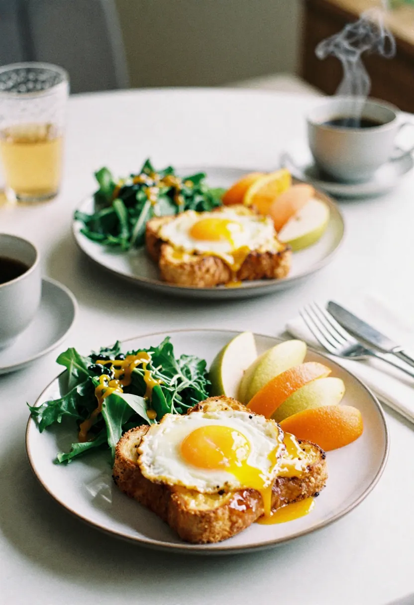 Croque Madame being prepared with broken egg yolk, slightly uneven cheese, and imperfect bread, showing its forgiving nature.