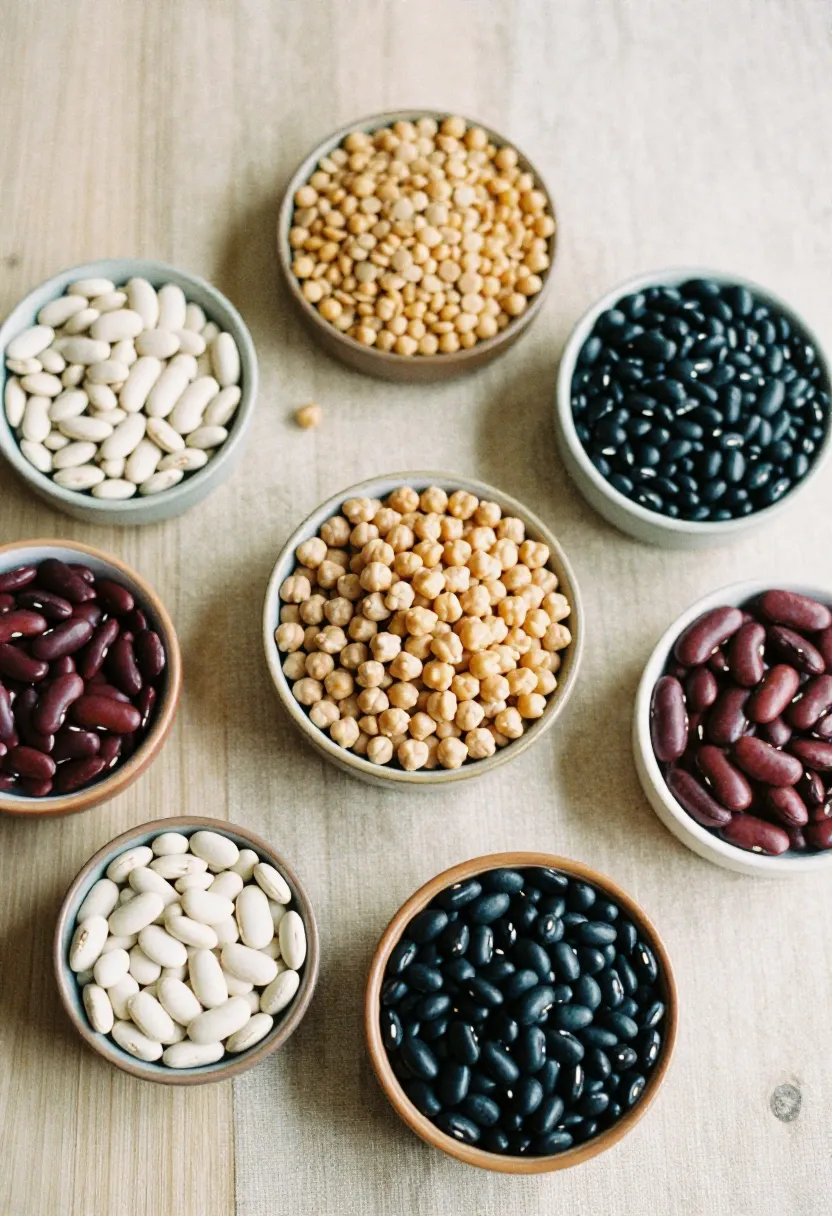 Assorted beans and lentils in soft natural light, highlighting their plant protein and zinc for immune support.