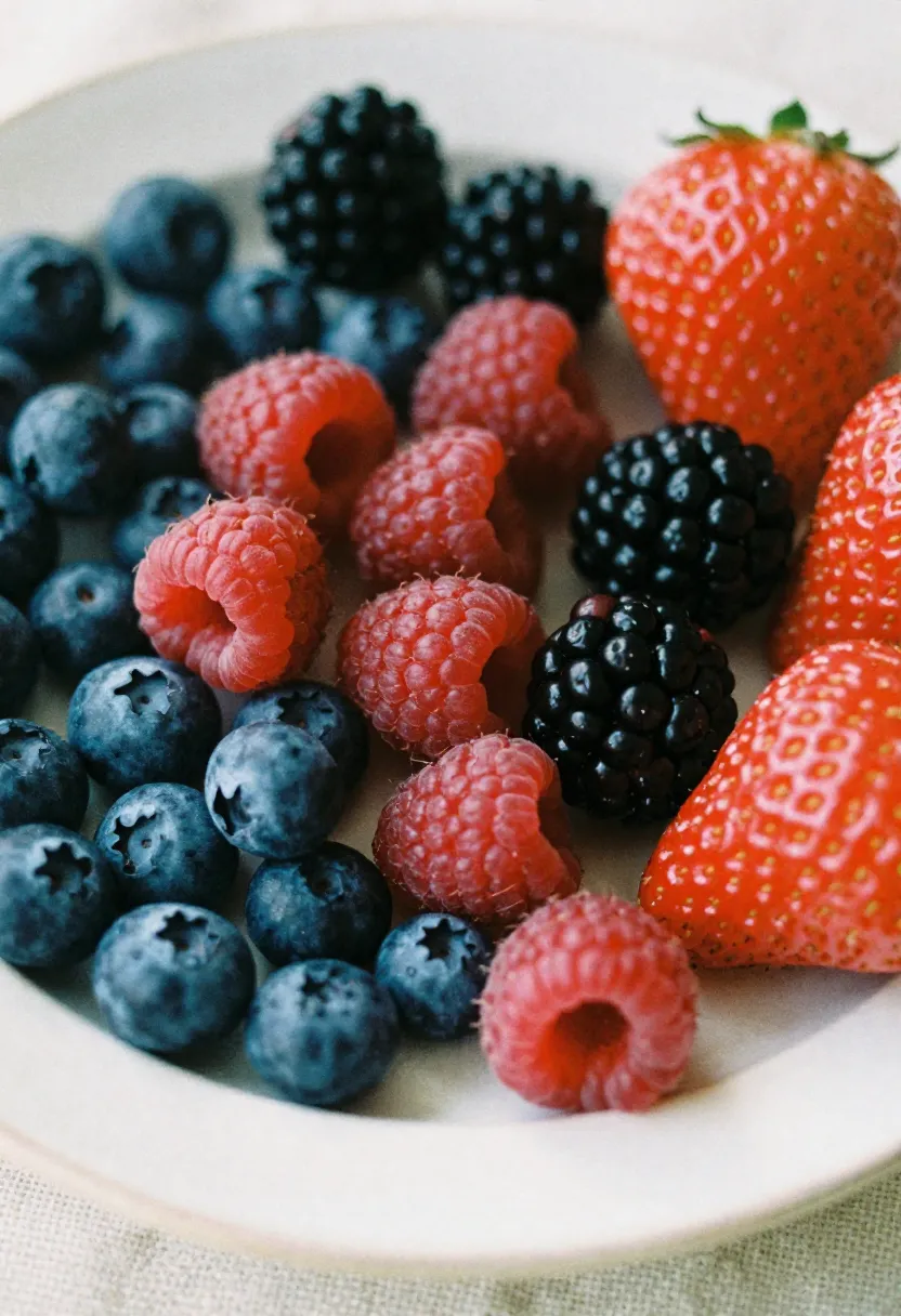 Mixed fresh berries in soft natural light highlighting their antioxidant richness.
