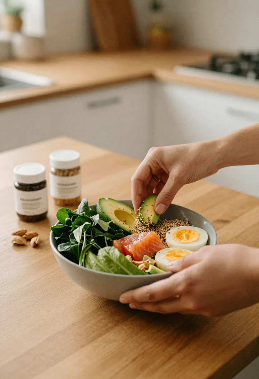 A person preparing a nutrient-rich gluten-free meal, symbolizing improved nutrient absorption after gluten is removed, especially in coeliac disease.