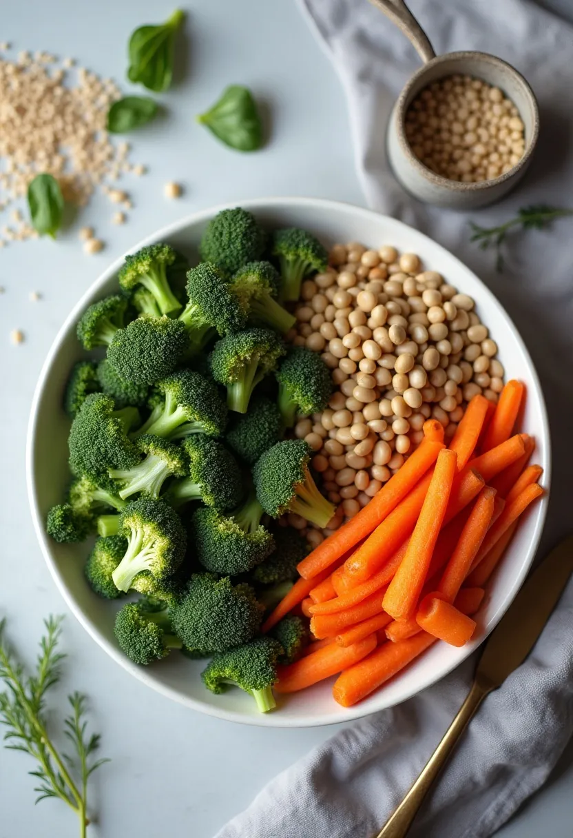 Plate filled halfway with colorful vegetables and fiber-rich foods, illustrating balanced portions for weight loss.