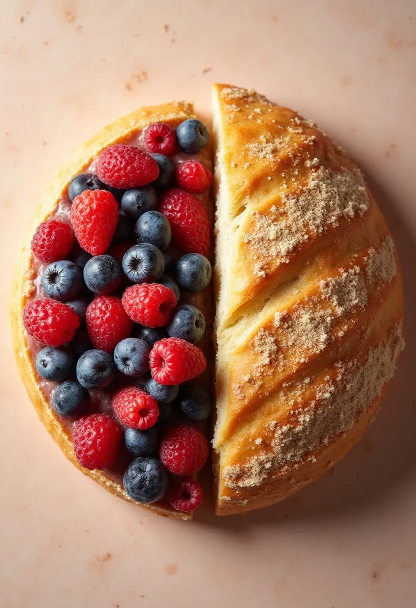 Flat-lay showing refined carbs and sugary snacks beside whole foods to illustrate the connection between high-glycemic diets and acne.