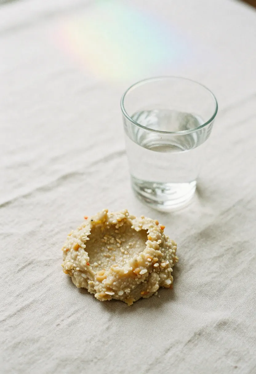 A partially eaten soft meal with a glass of water in soft natural light, symbolizing nutritional challenges in older age.