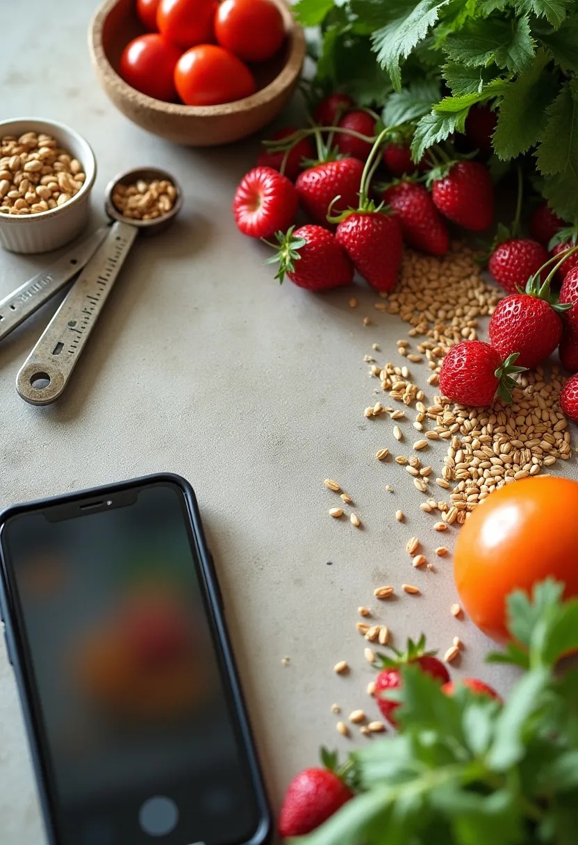 Flat-lay of healthy foods with subtle wellness-culture elements, symbolizing psychological and social triggers behind orthorexia.