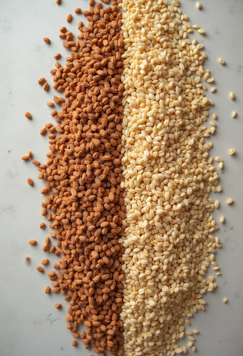 Flat-lay contrasting abundant whole foods with sparse restricted foods, symbolizing the difference between orthorexia and other eating disorders.