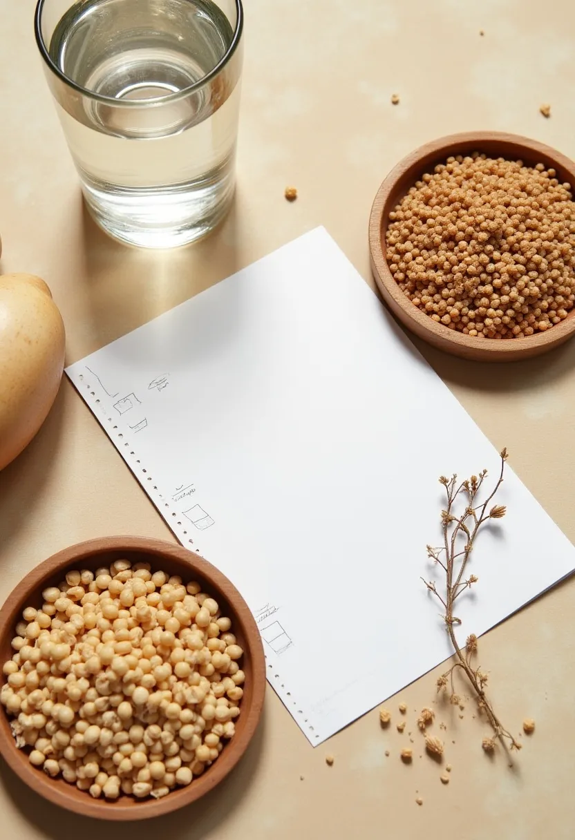 Flat-lay of simple whole foods and a notepad, symbolizing healthy habits compared to fad diets.