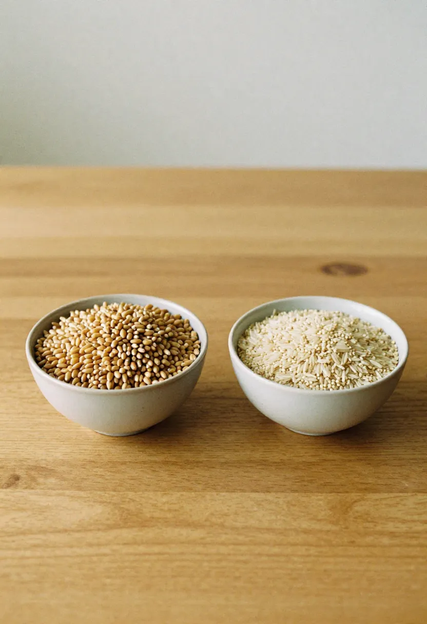 Two bowls side by side — one with wheat or barley, one with rice or quinoa — shown in soft natural light to illustrate why some people need a gluten-free diet.