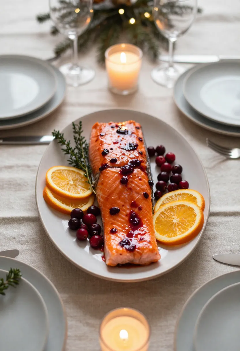 Cranberry-orange glazed salmon served as the main holiday dish