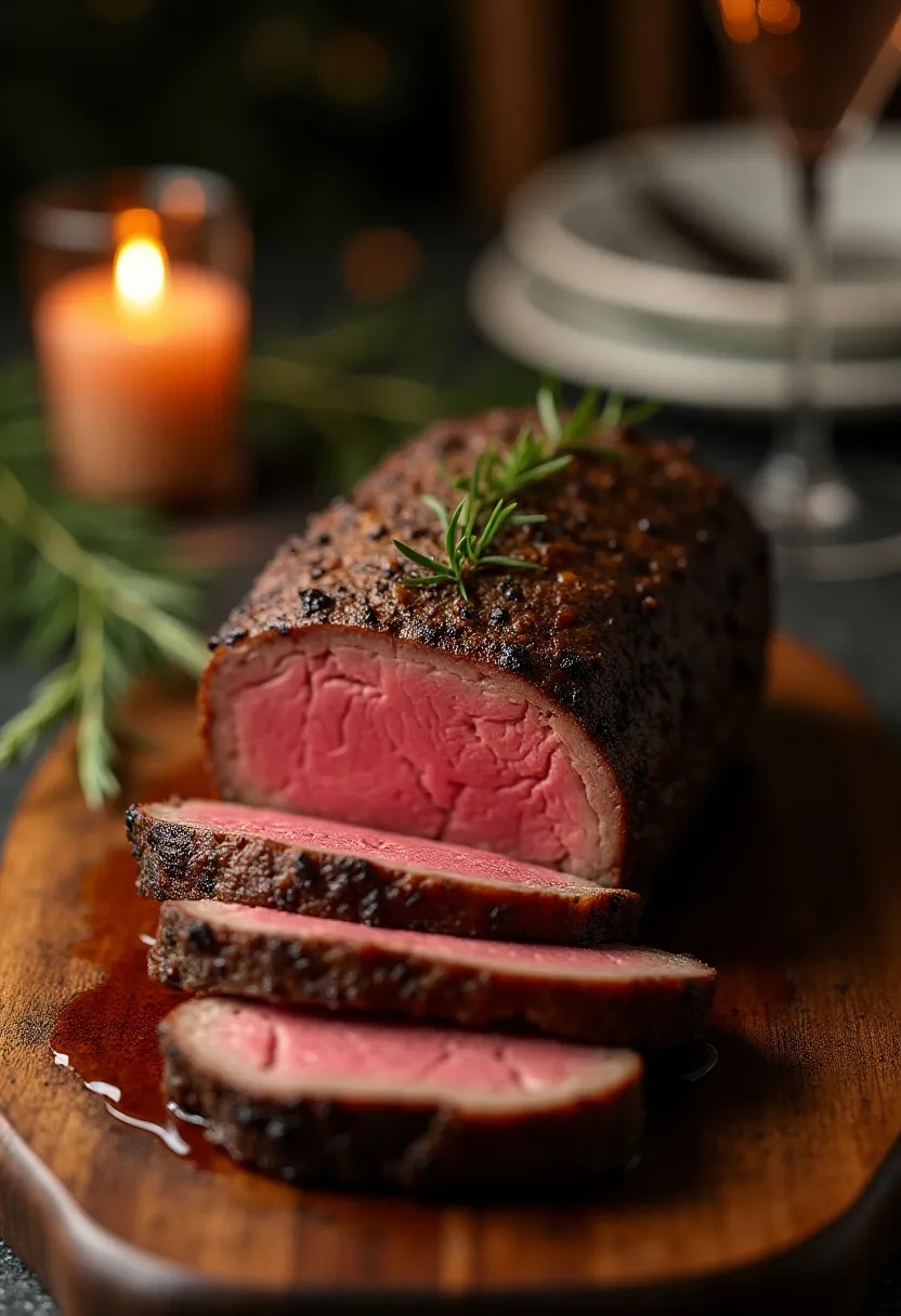 Roasted beef tenderloin served as a New Year’s Eve main dish