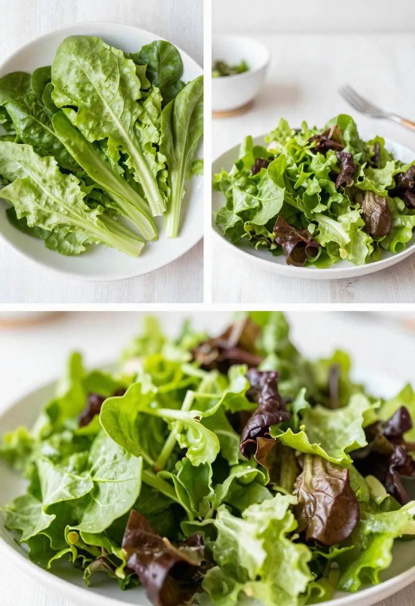 Collage showing salad greens adding freshness and balance to meals