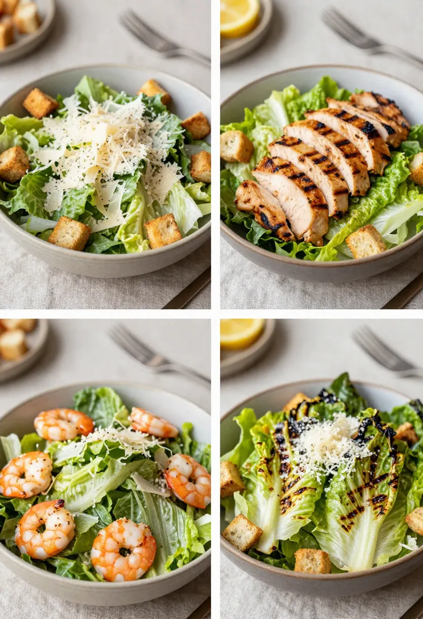 Elegant Caesar salad with grilled chicken and fresh Parmesan.
