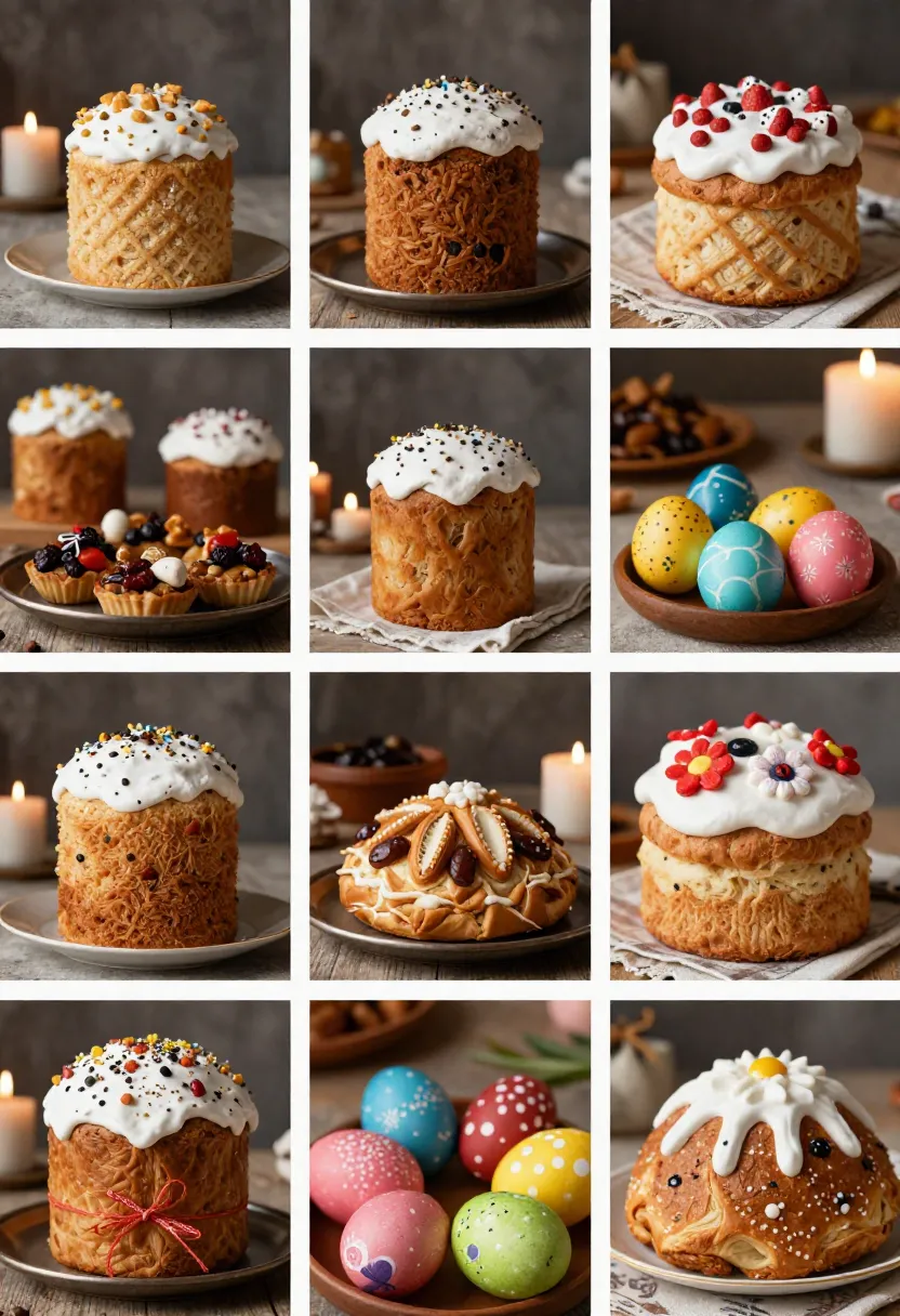 European Easter kulich with decorated eggs symbolizing traditional holiday food