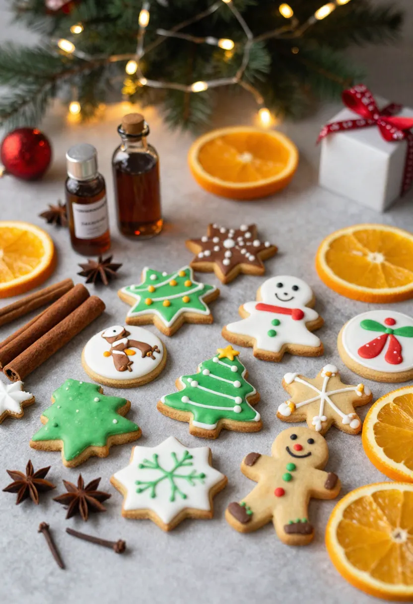 Christmas cookies with warm spices, citrus zest, and festive lights showing flavor variations.