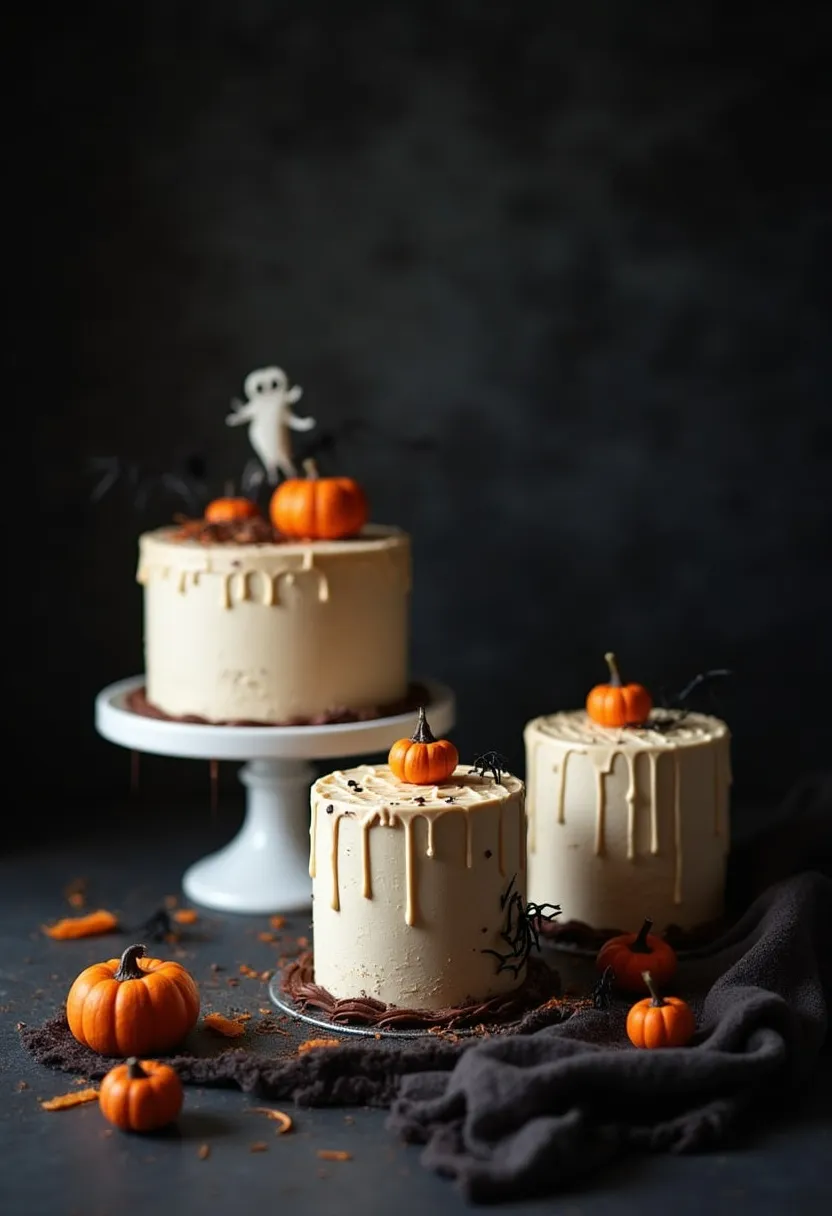 Dark Halloween cake collage with textured frosting and dramatic spooky design