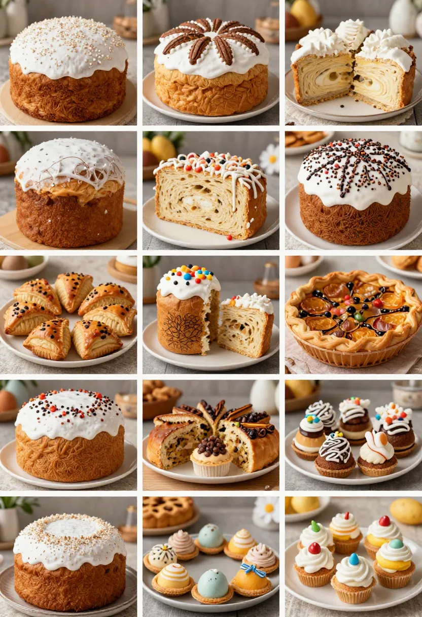 Easter food collage showing traditional dishes from different cultures