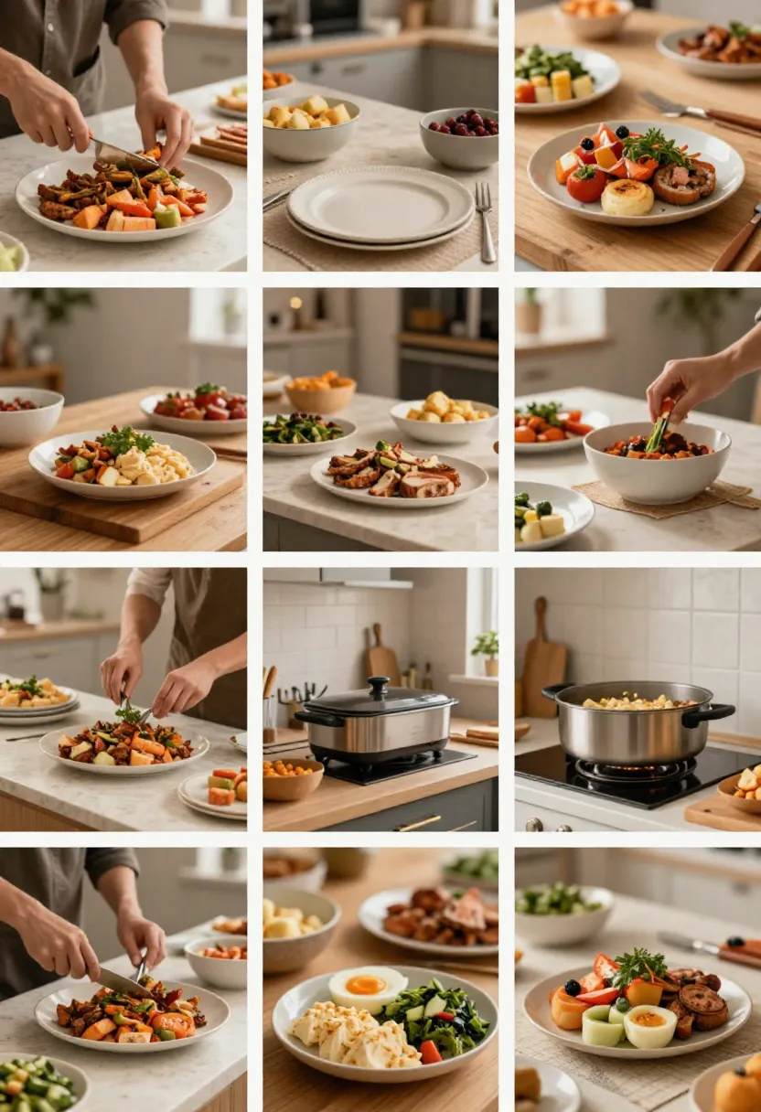 New Year’s Eve menu planning with prepared dishes in a cozy kitchen