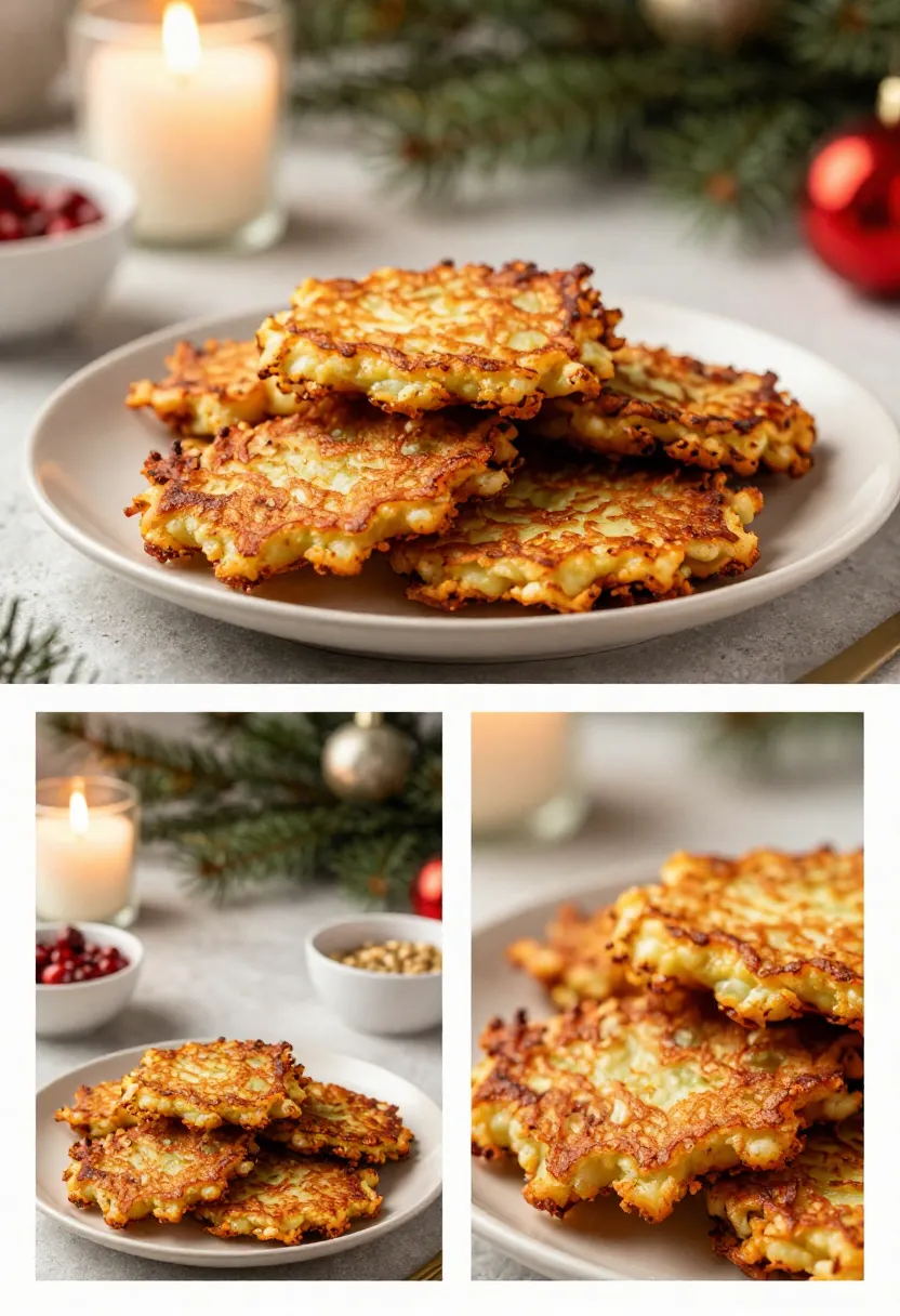 Crispy potato latkes served on a festive New Year holiday table