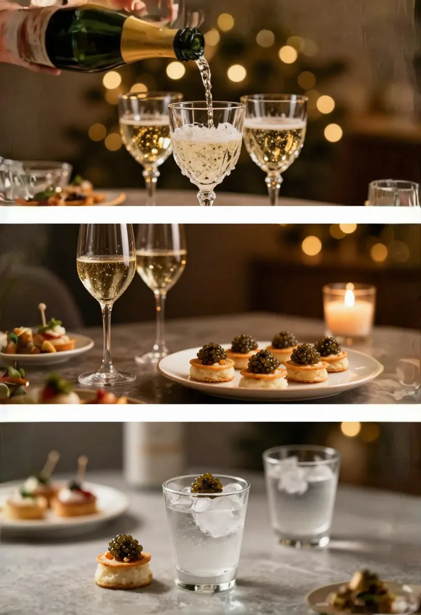 Champagne, sparkling wine, and vodka paired with caviar appetizers