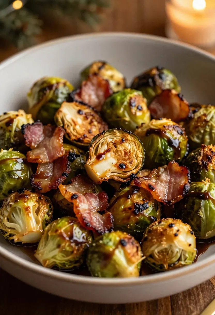 Roasted Brussels sprouts with bacon and balsamic glaze