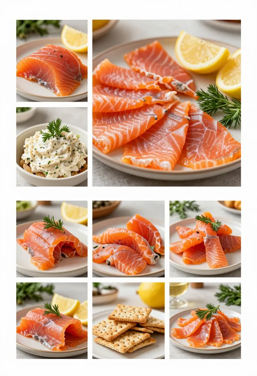 Smoked salmon platter with garnishes for New Year’s Eve