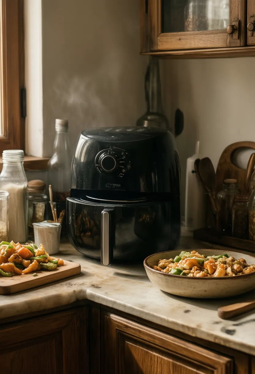 Air fryer on kitchen counter during everyday home cooking