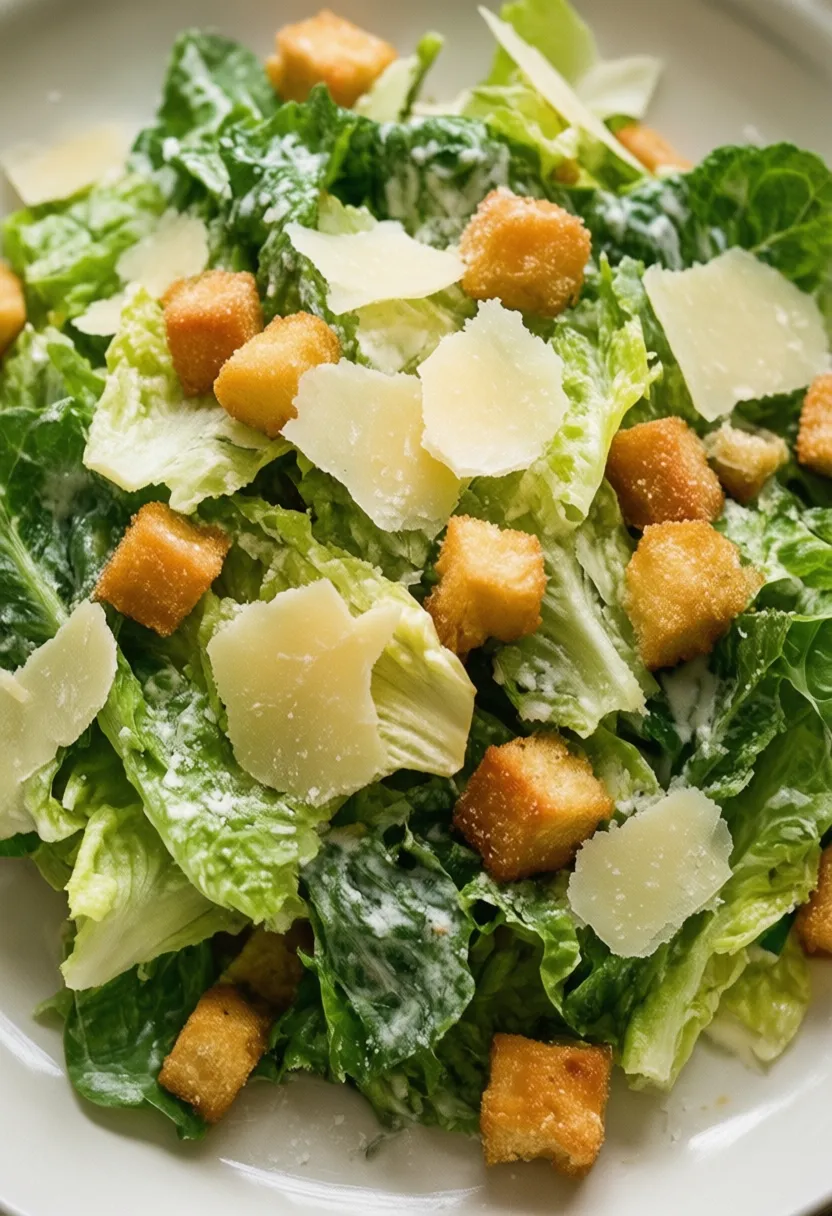 Caesar salad with romaine lettuce, croutons, and Parmesan